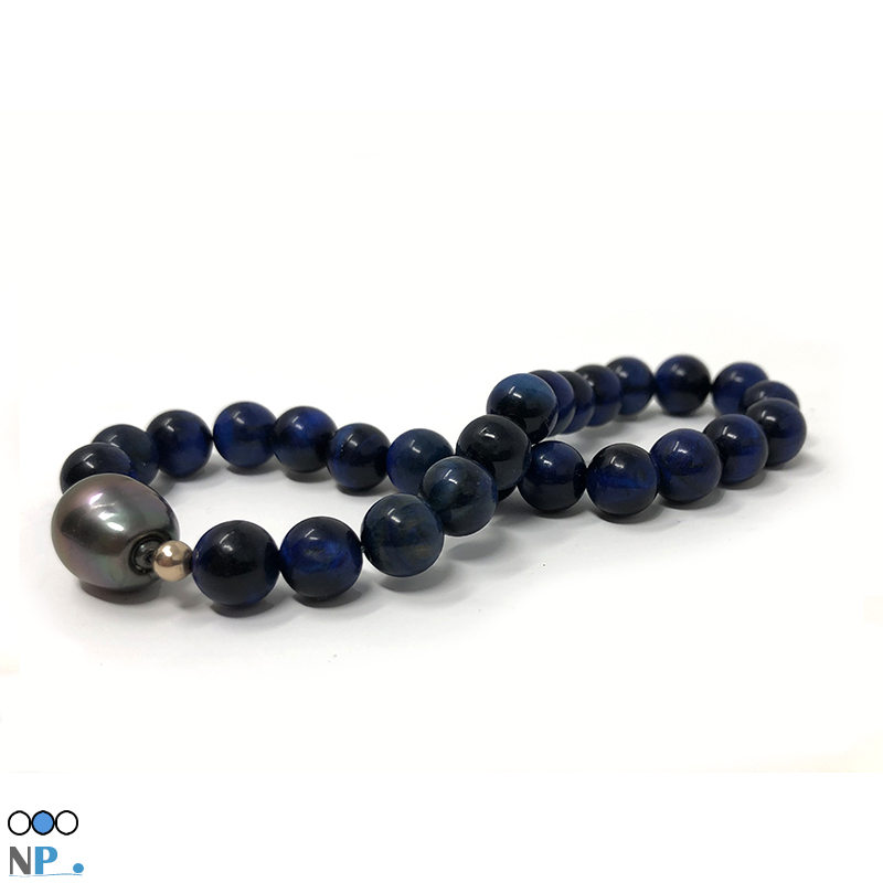 Bracelet de perle de Tahiti et Lapis Lazuli authentique Pierres semi-précieuses de qualite AAA